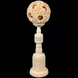 Композиция из бивня мамонта с кантонским шаром "Дракон и птицы"