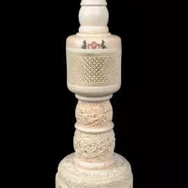 Композиция из бивня мамонта с кантонским шаром "Дракон и птицы"