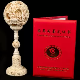 Композиция из бивня мамонта с кантонским шаром "Дракон"