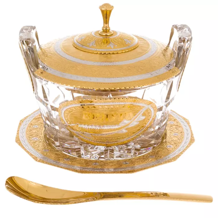 Caviar bowl with lid "Tub" large, Zlatoust