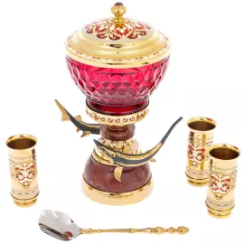 Caviar set "Gifts of the sea" on a jasper stand, for 3 persons, Zlatoust