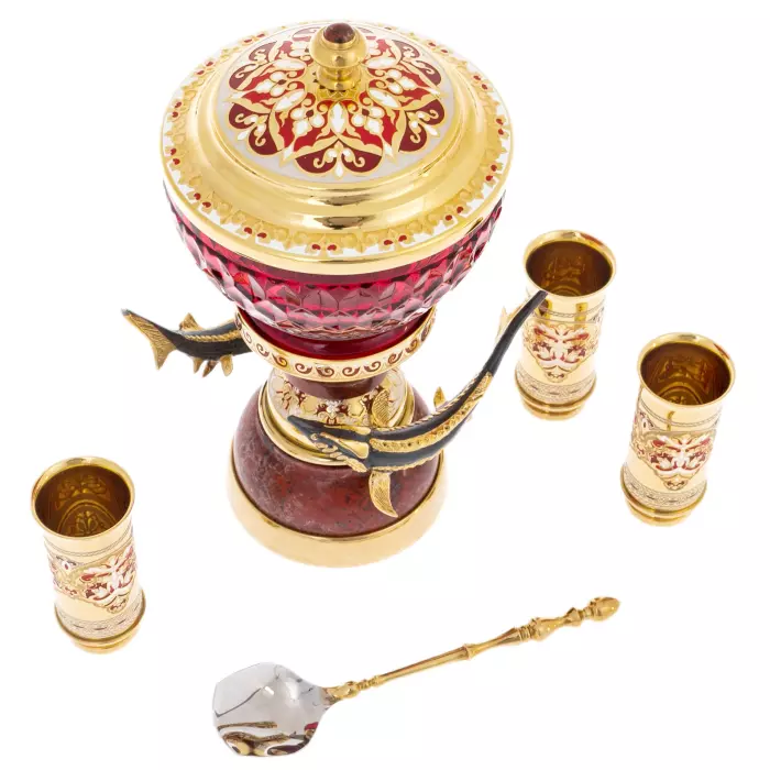 Caviar set "Gifts of the sea" on a jasper stand, for 3 persons, Zlatoust