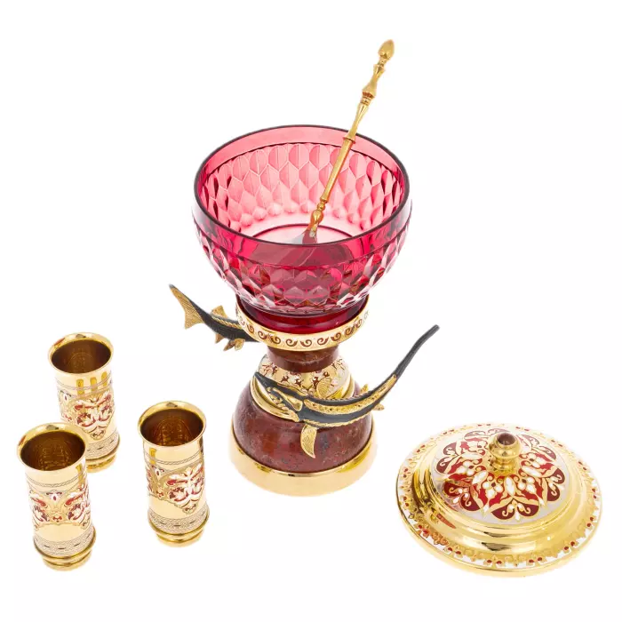 Caviar set "Gifts of the sea" on a jasper stand, for 3 persons, Zlatoust