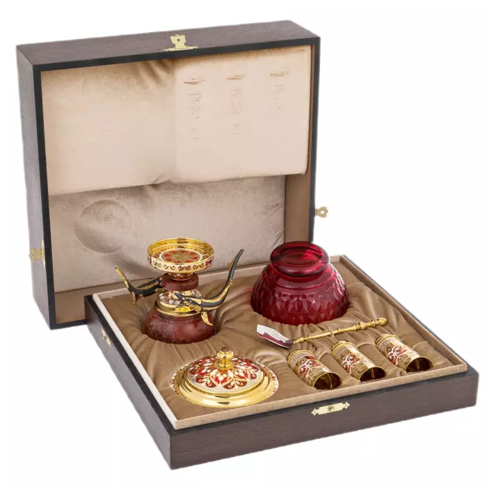 Caviar set "Gifts of the sea" on a jasper stand, for 3 persons, Zlatoust