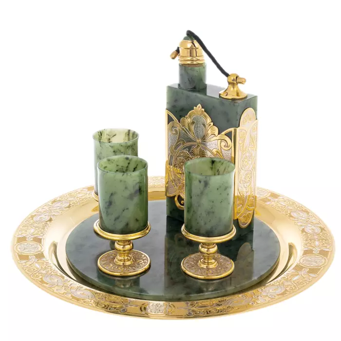 Набор водочный из нефрита "Императорский" на 3 персоны, Златоуст