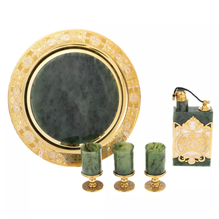 Набор водочный из нефрита "Императорский" на 3 персоны, Златоуст