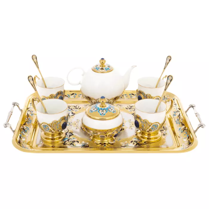 Coffee set "Lily of the Valley" with lapis lazuli, for 4 persons, Zlatoust