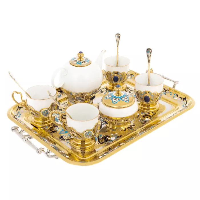 Coffee set "Lily of the Valley" with lapis lazuli, for 4 persons, Zlatoust