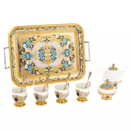 Coffee set "Lily of the Valley" with lapis lazuli, for 4 persons, Zlatoust