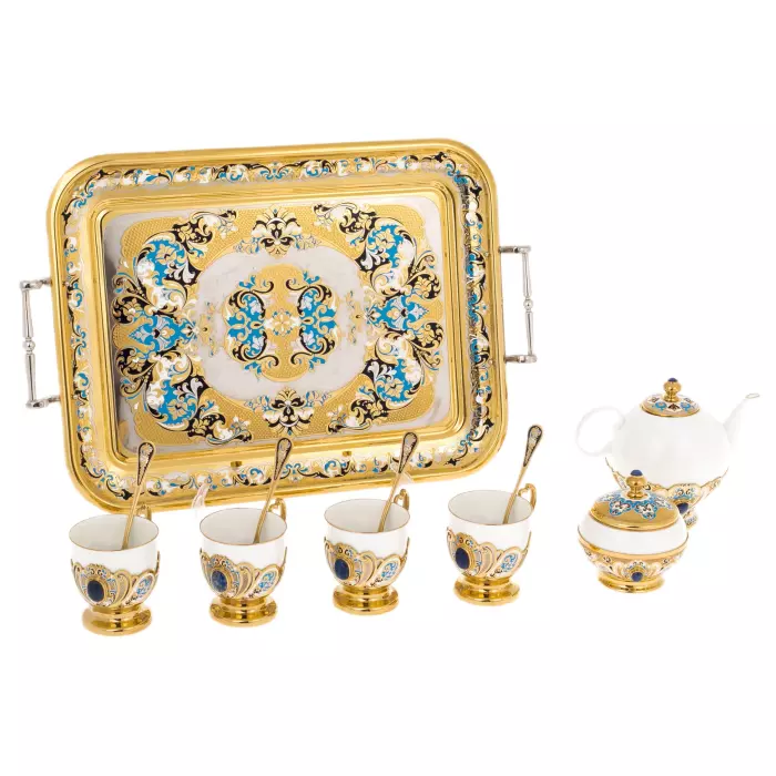 Coffee set "Lily of the Valley" with lapis lazuli, for 4 persons, Zlatoust