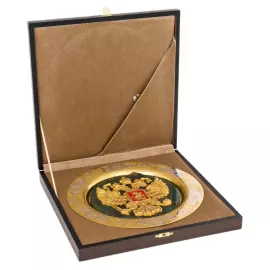 Тарель декоративная на нефрите "Герб РФ" Златоуст