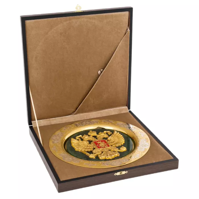 Тарель декоративная на нефрите "Герб РФ" Златоуст