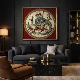 Decorative embroidered panel made of precious stones "Peacock"