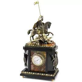 Каминные часы "Рыцарские. Георгий Победоносец" яшма