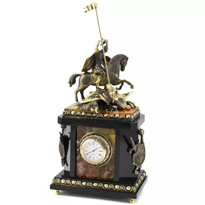 Каминные часы "Рыцарские. Георгий Победоносец" яшма