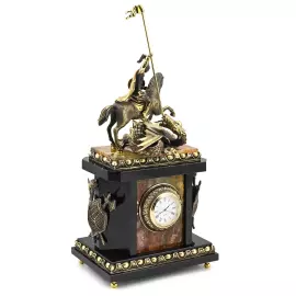 Каминные часы "Рыцарские. Георгий Победоносец" яшма