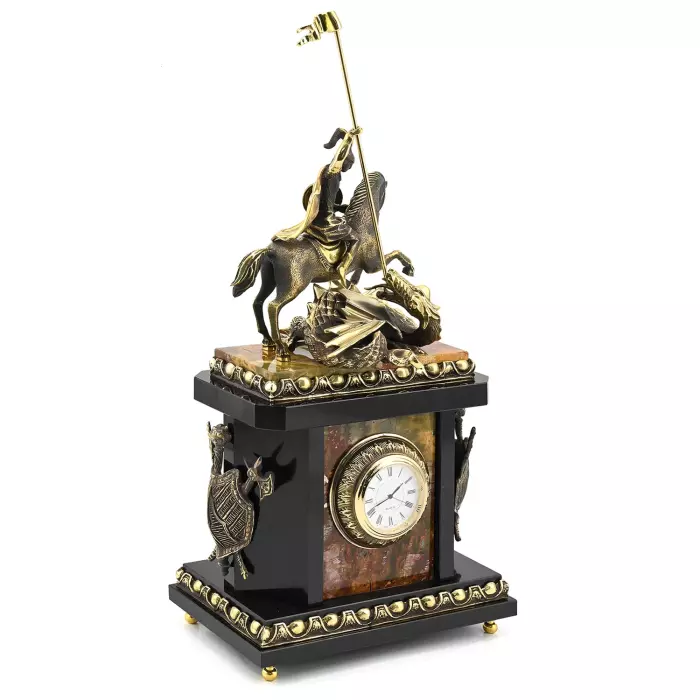 Каминные часы "Рыцарские. Георгий Победоносец" яшма