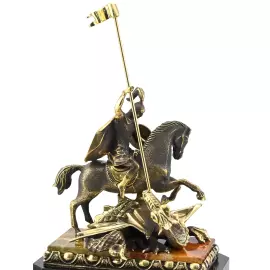 Каминные часы "Рыцарские. Георгий Победоносец" яшма