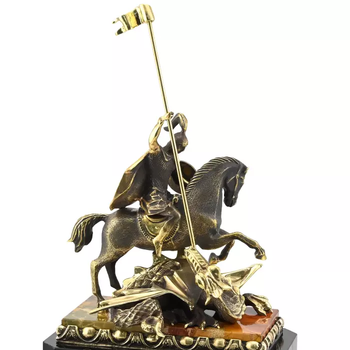 Каминные часы "Рыцарские. Георгий Победоносец" яшма