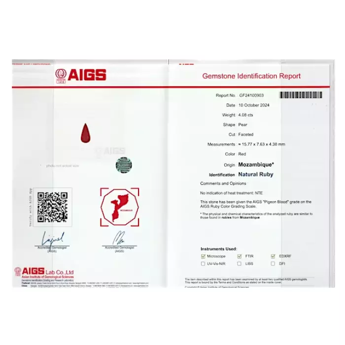 Необработанный мозамбикский рубин 4.08 карата, голубиная кровь