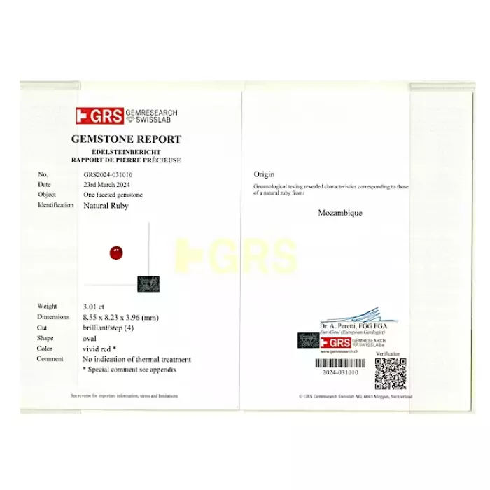 Необработанный мозамбикский рубин 3.01 карата – 8 мм, голубиная кровь