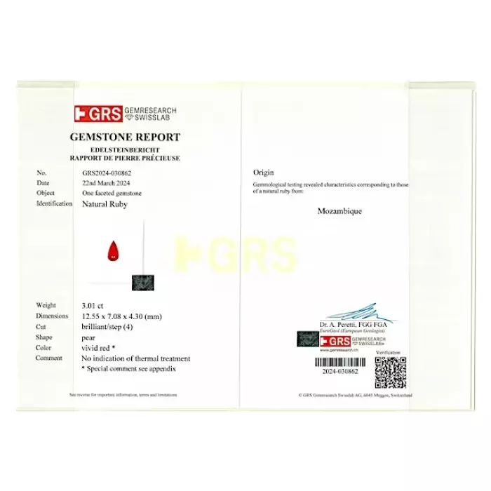 Необработанный мозамбикский рубин 3.01 карата, голубиная кровь