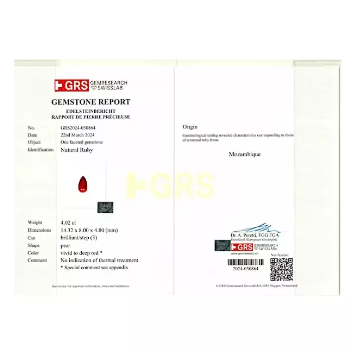 Необработанный мозамбикский рубин 4.02 карата, голубиная кровь