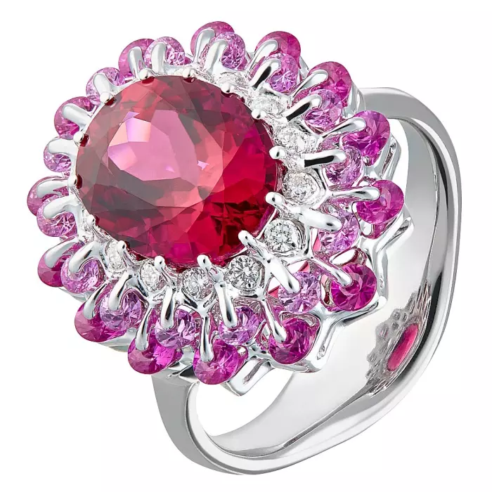 Кольцо из белого золота с рубеллитом "Цветной бал"