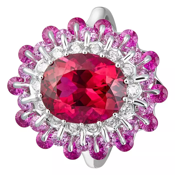 Кольцо из белого золота с рубеллитом "Цветной бал"