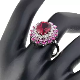 Кольцо из белого золота с рубеллитом "Цветной бал"