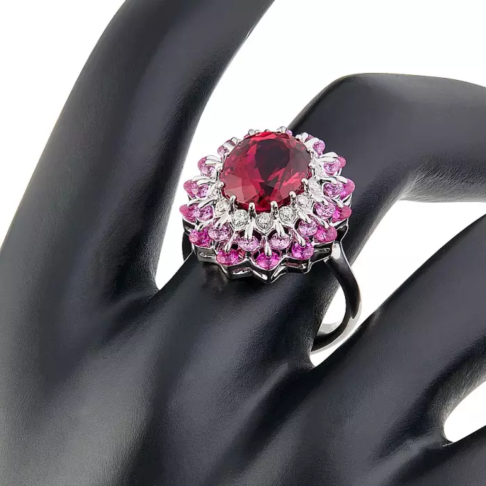 Кольцо из белого золота с рубеллитом "Цветной бал"