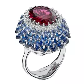 Кольцо из белого золота с рубеллитом "Цветной бал"