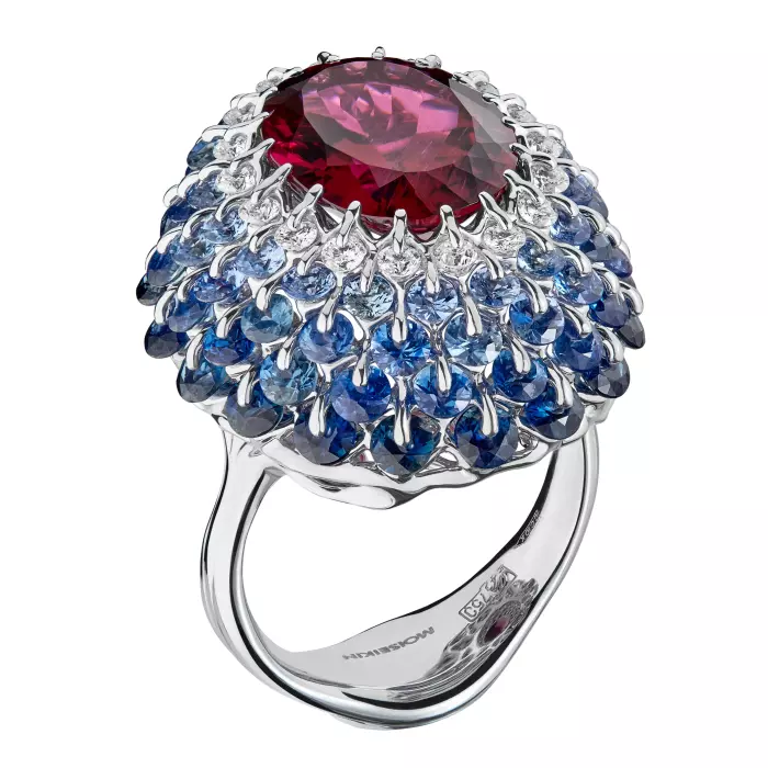 Кольцо из белого золота с рубеллитом "Цветной бал"