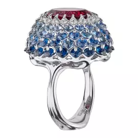 Кольцо из белого золота с рубеллитом "Цветной бал"