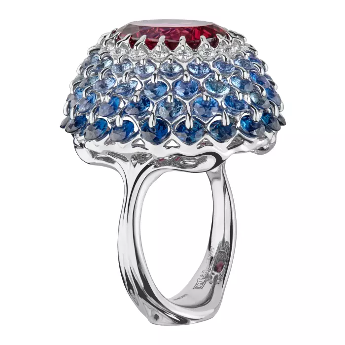 Кольцо из белого золота с рубеллитом "Цветной бал"