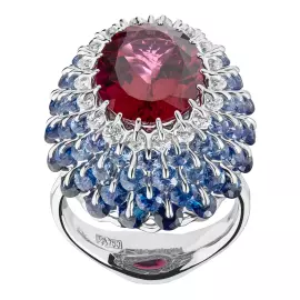 Кольцо из белого золота с рубеллитом "Цветной бал"