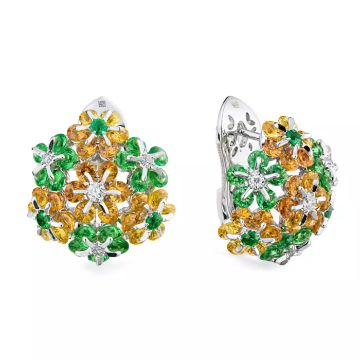 Комплект ювелирных украшений из белого золота "Цветоделика"