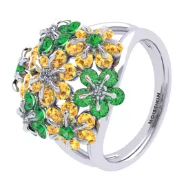 Комплект ювелирных украшений из белого золота "Цветоделика"