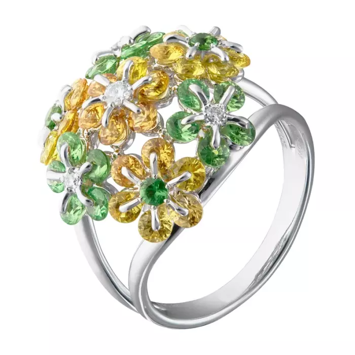 Комплект ювелирных украшений из белого золота "Цветоделика"