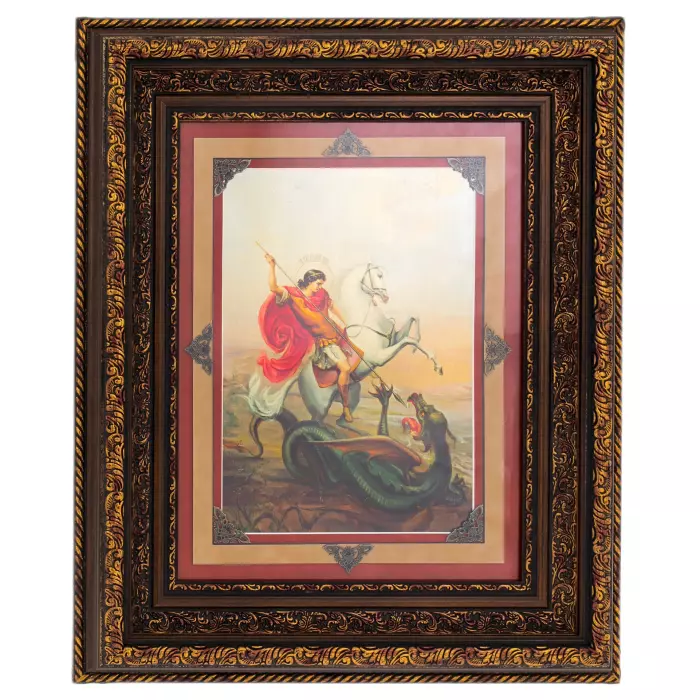 Икона на сусальном золоте "Георгий Победоносец" изумруд/терракот