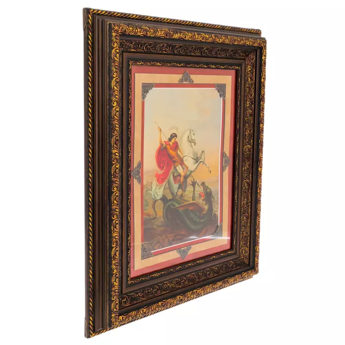 Икона на сусальном золоте "Георгий Победоносец" изумруд/терракот