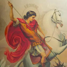 Икона на сусальном золоте "Георгий Победоносец" изумруд/терракот