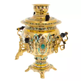 Чайный набор с самоваром "Русское застолье" на 6 персон, с малахитом, 20 предметов, Златоуст