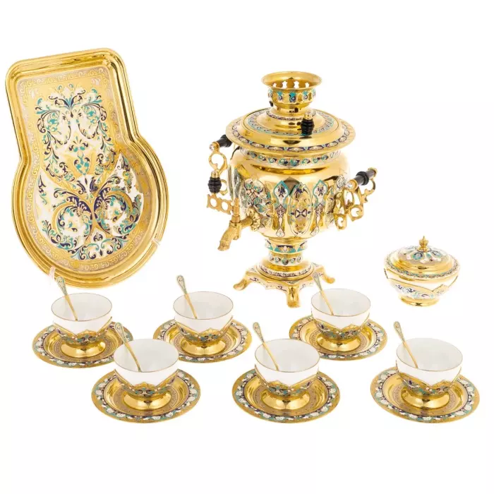 Чайный набор с самоваром "Чаепитие" на 6 персон, Златоуст