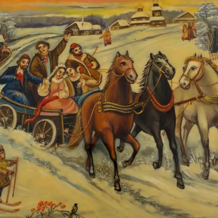 Шкатулка "Свадебная тройка" Белова, Палех