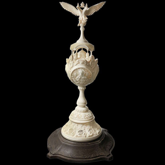 Highly artistic sculpture "Russia the Sovereign" from a mammoth tusk