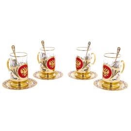 Чайный набор "Герб РФ" с эмалями, на 4 персоны Златоуст