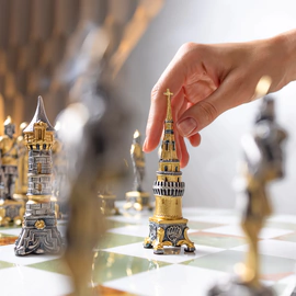 Bronze, marble and onyx chess set "Napoleon vs Dmitry" for 2 persons