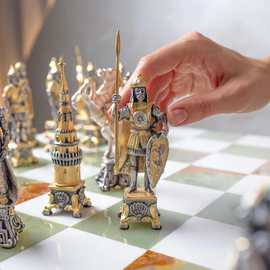 Bronze, marble and onyx chess set "Napoleon vs Dmitry" for 2 persons