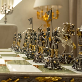 Bronze, marble and onyx chess set "Napoleon vs Dmitry" for 2 persons